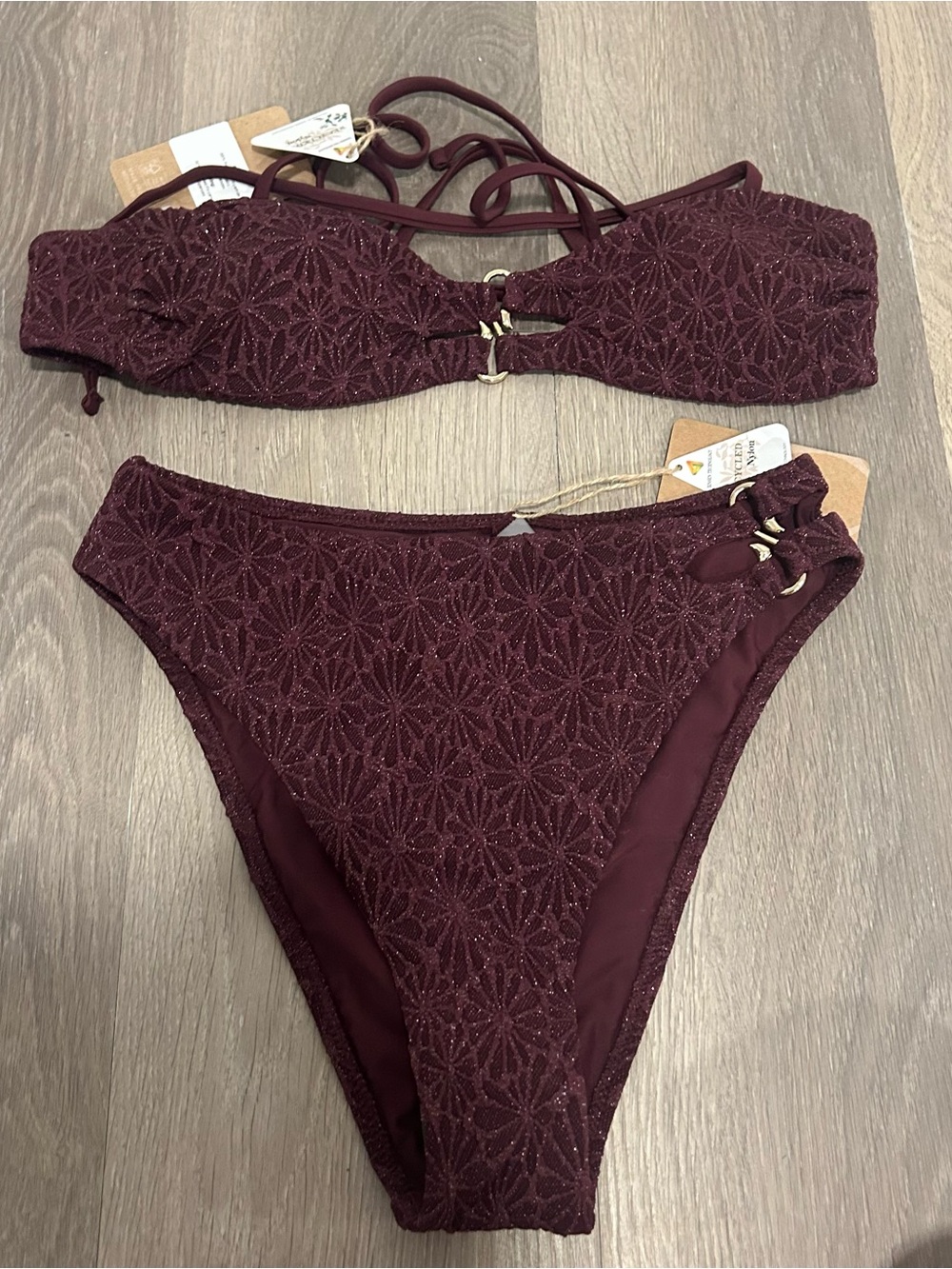 NWT Berlook Textured Bikini Set in Deep Burgundy